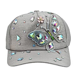 Crystal Butterfly Pattern Cap (Size 58 cm) - Pink