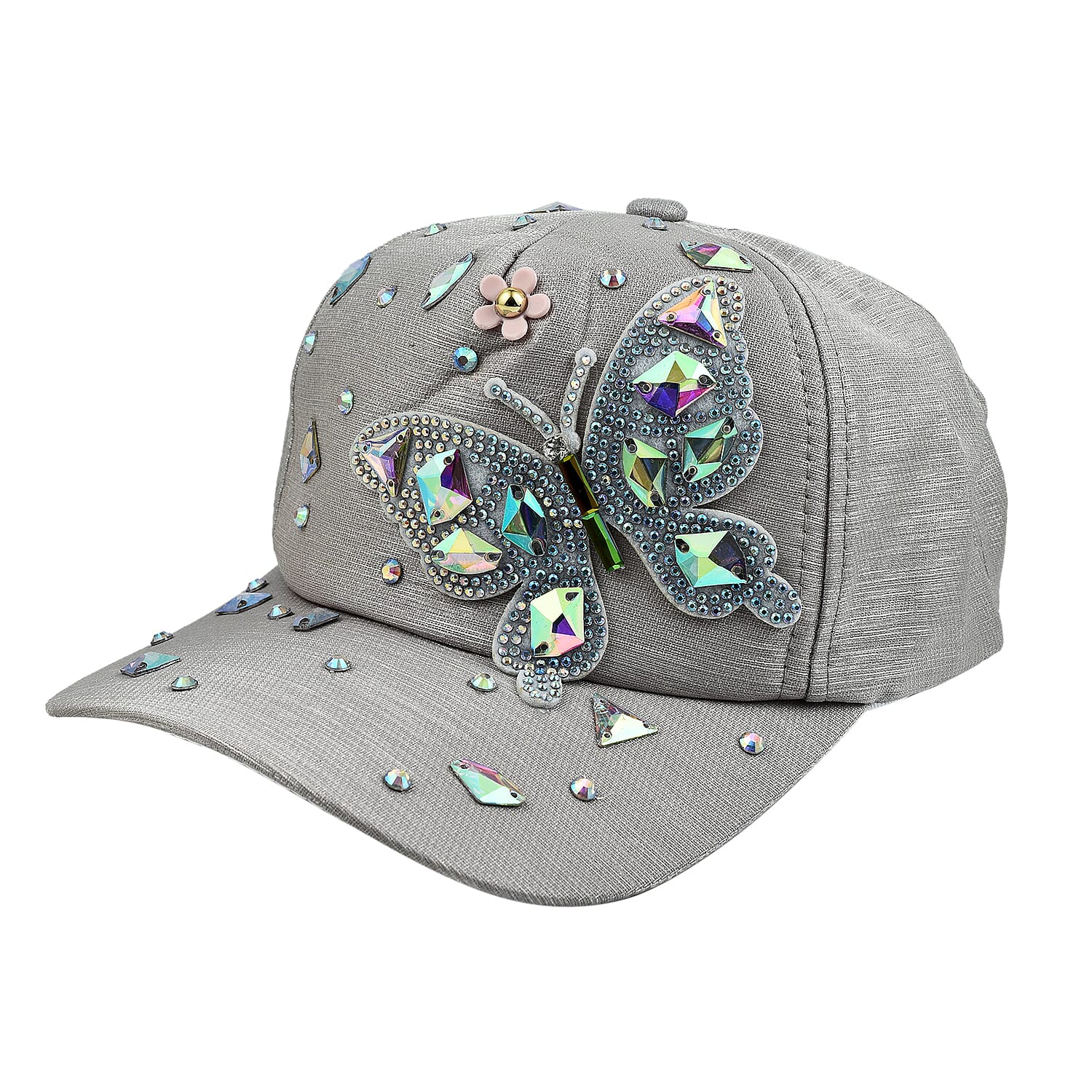 Crystal Butterfly Pattern Cap (One Size) - Grey