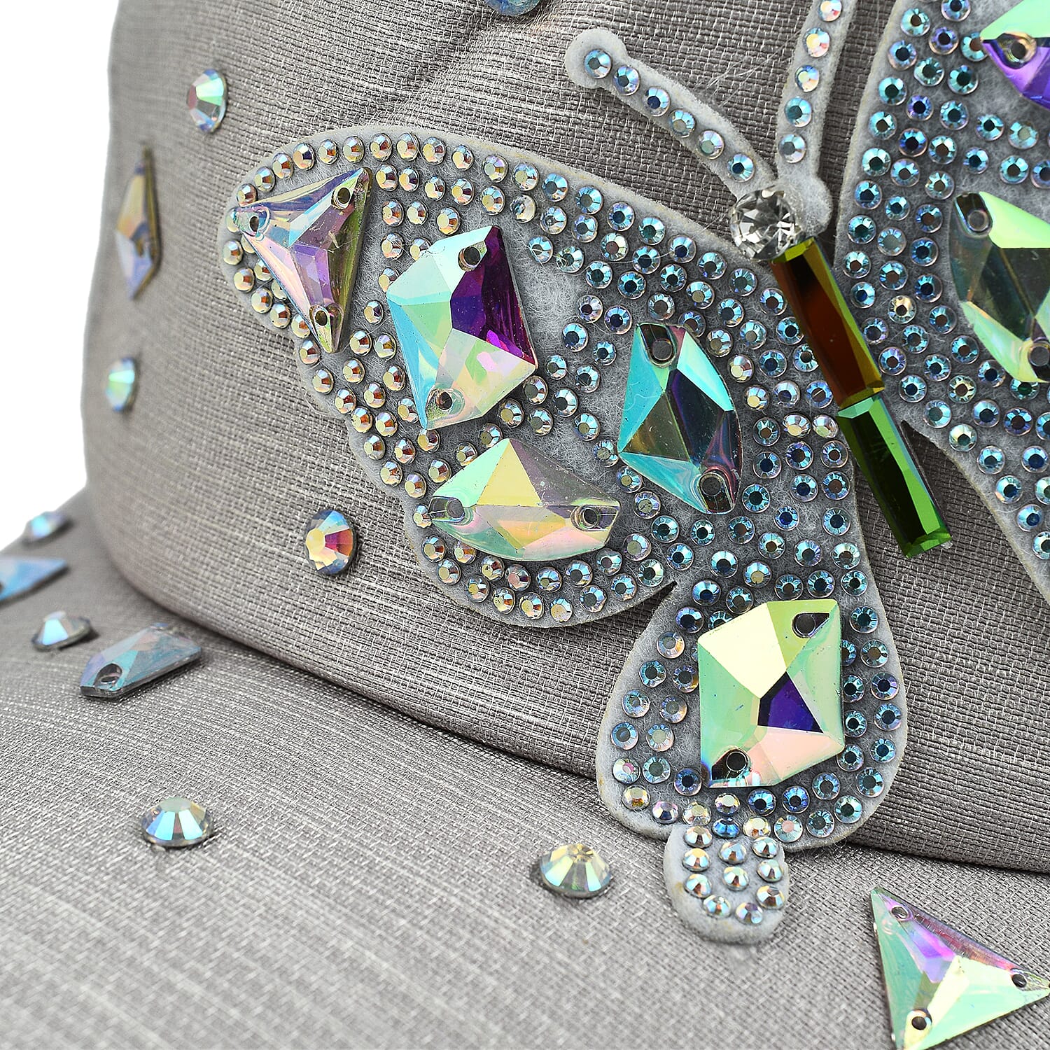 Crystal Butterfly Pattern Cap (One Size) - Grey