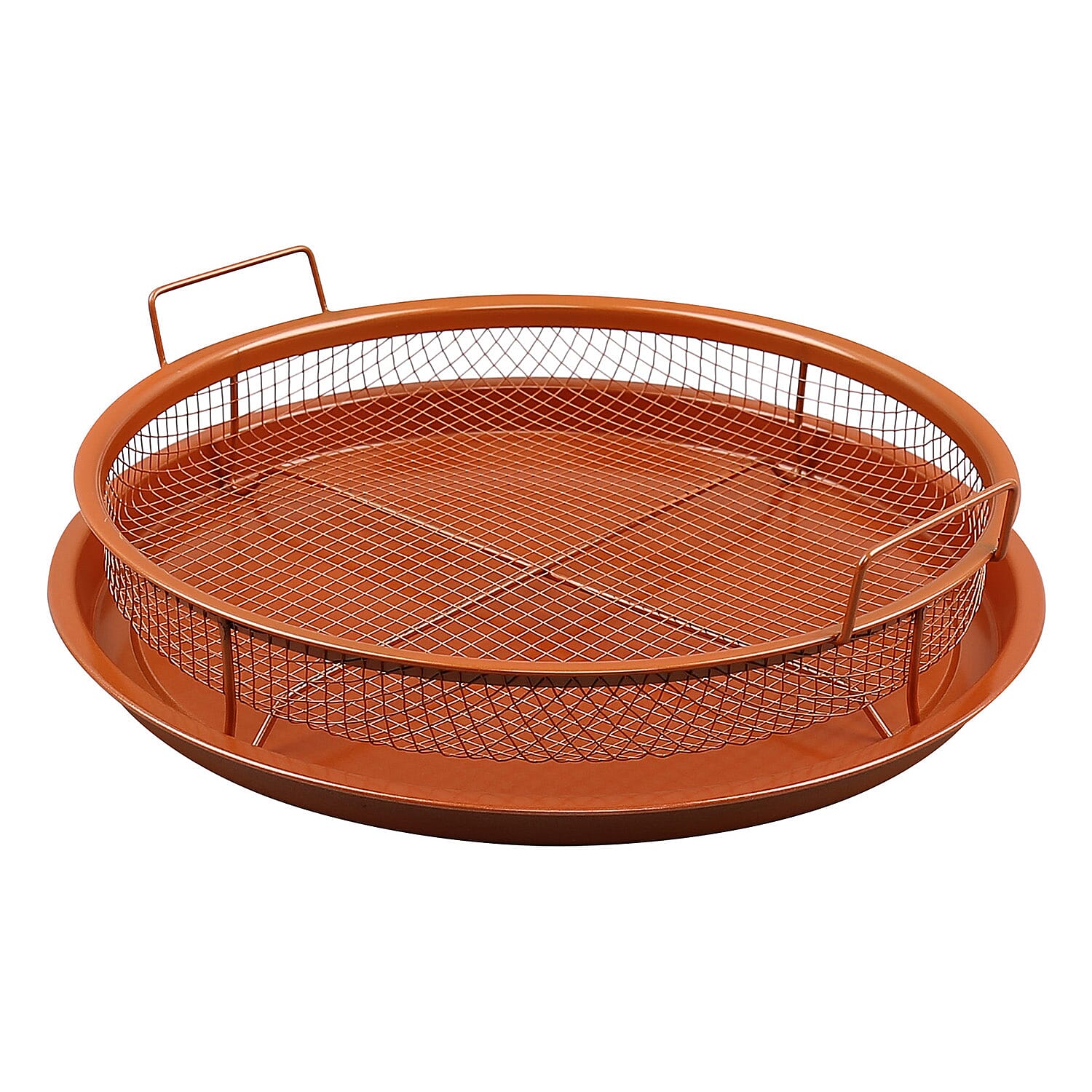 Oven Crisping Basket. Crisper Cooking Basket And Tray Set. Non Stick Ovenware - Copper Carbon Steel. No Turning. Cook Without Oil.