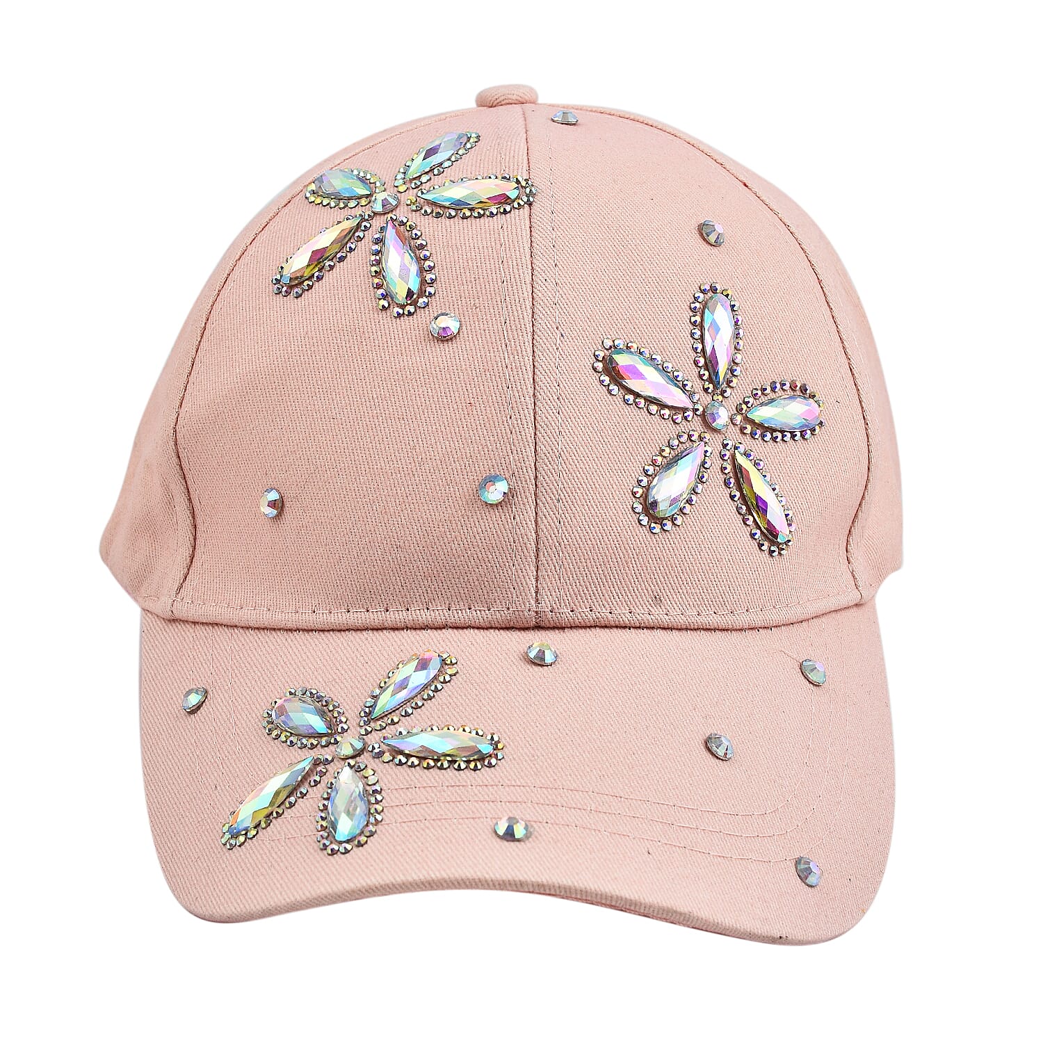 Crystal Floral Pattern Cap (One Size) - Pink