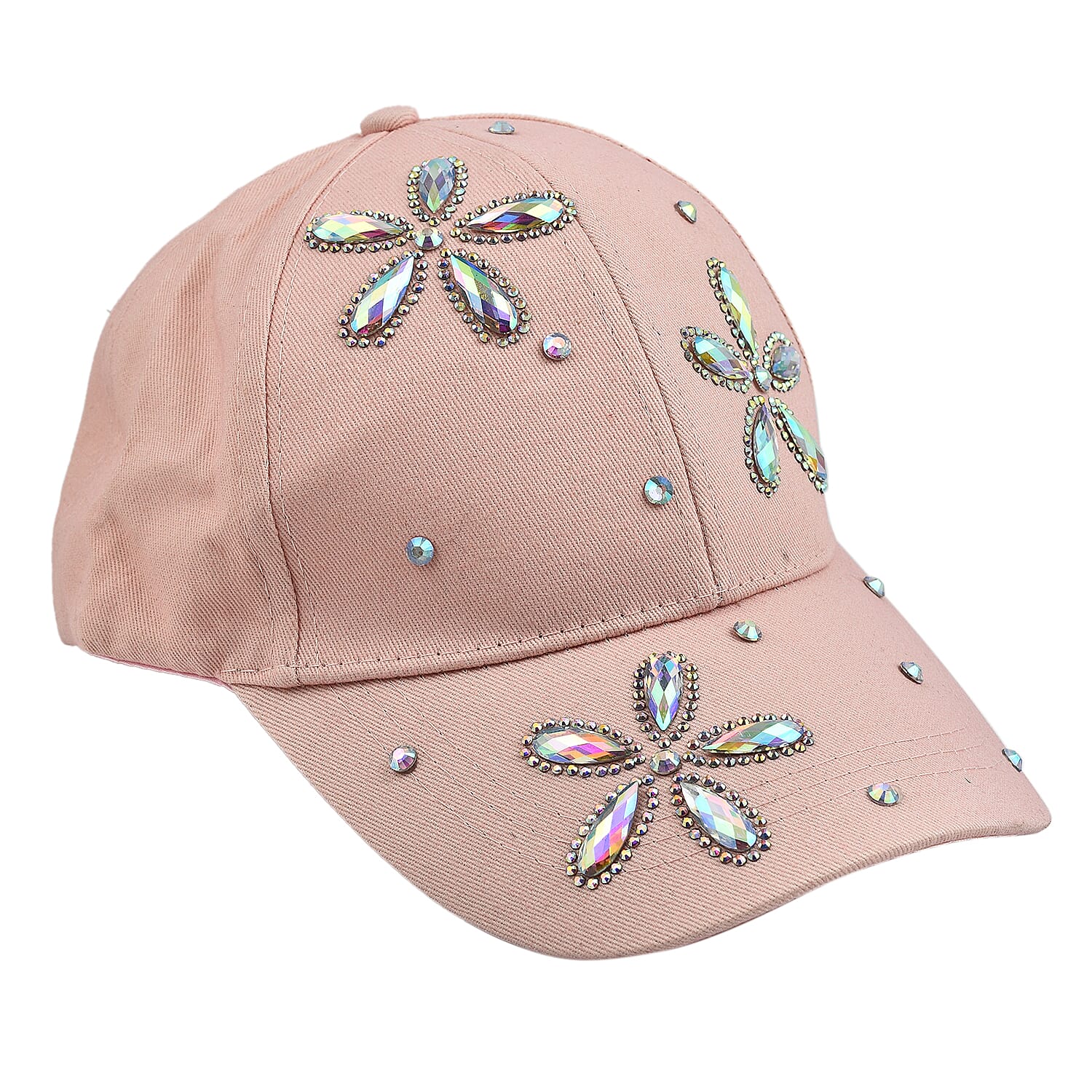 Crystal Floral Pattern Cap (One Size) - Pink