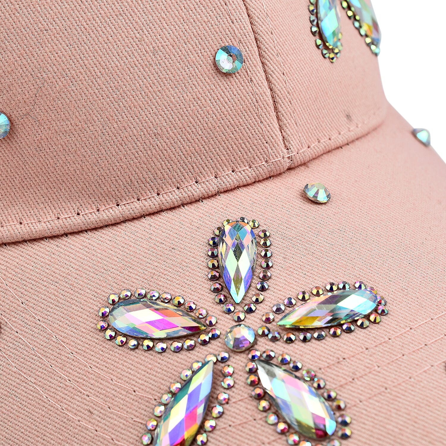 Crystal Floral Pattern Cap (One Size) - Pink
