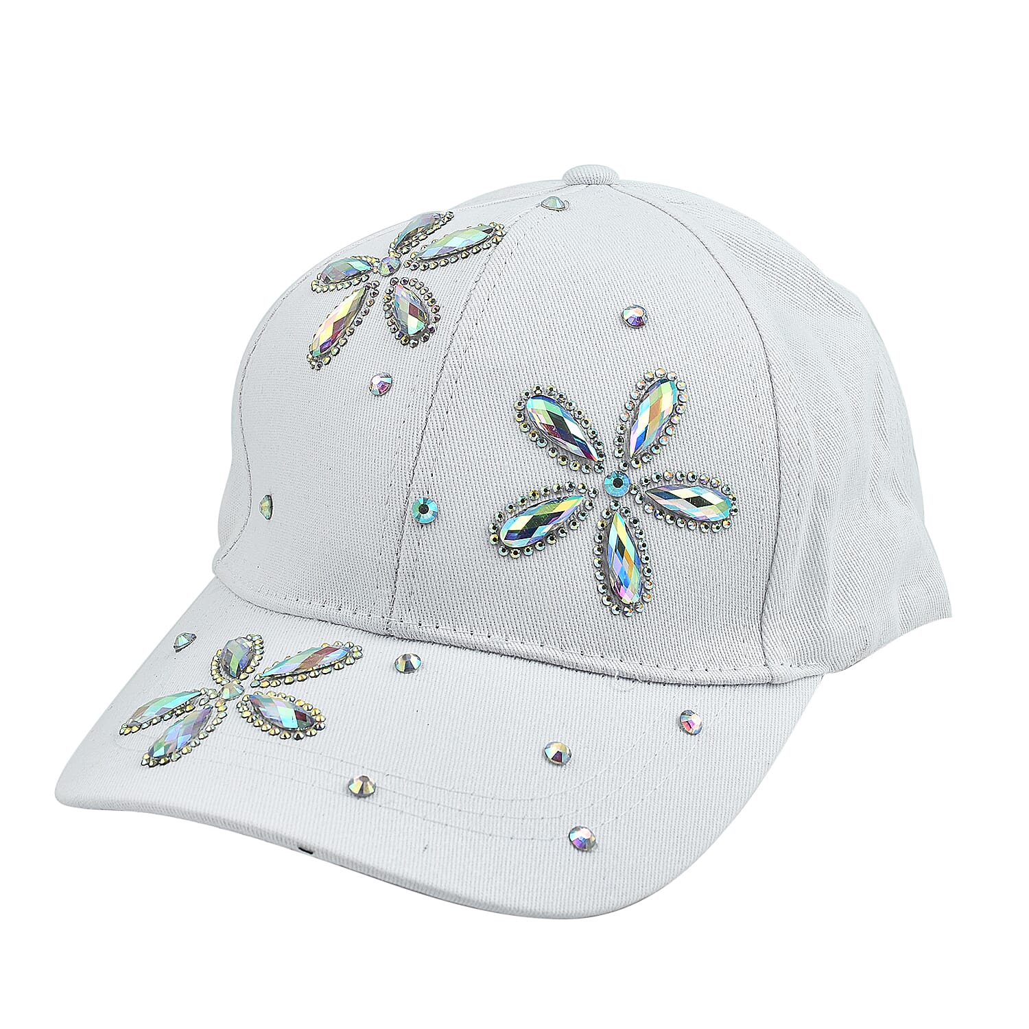 Crystal Floral Pattern Cap (One Size) - White