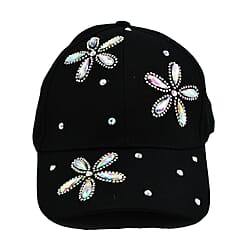 Crystal Floral Pattern Cap (One Size) - White