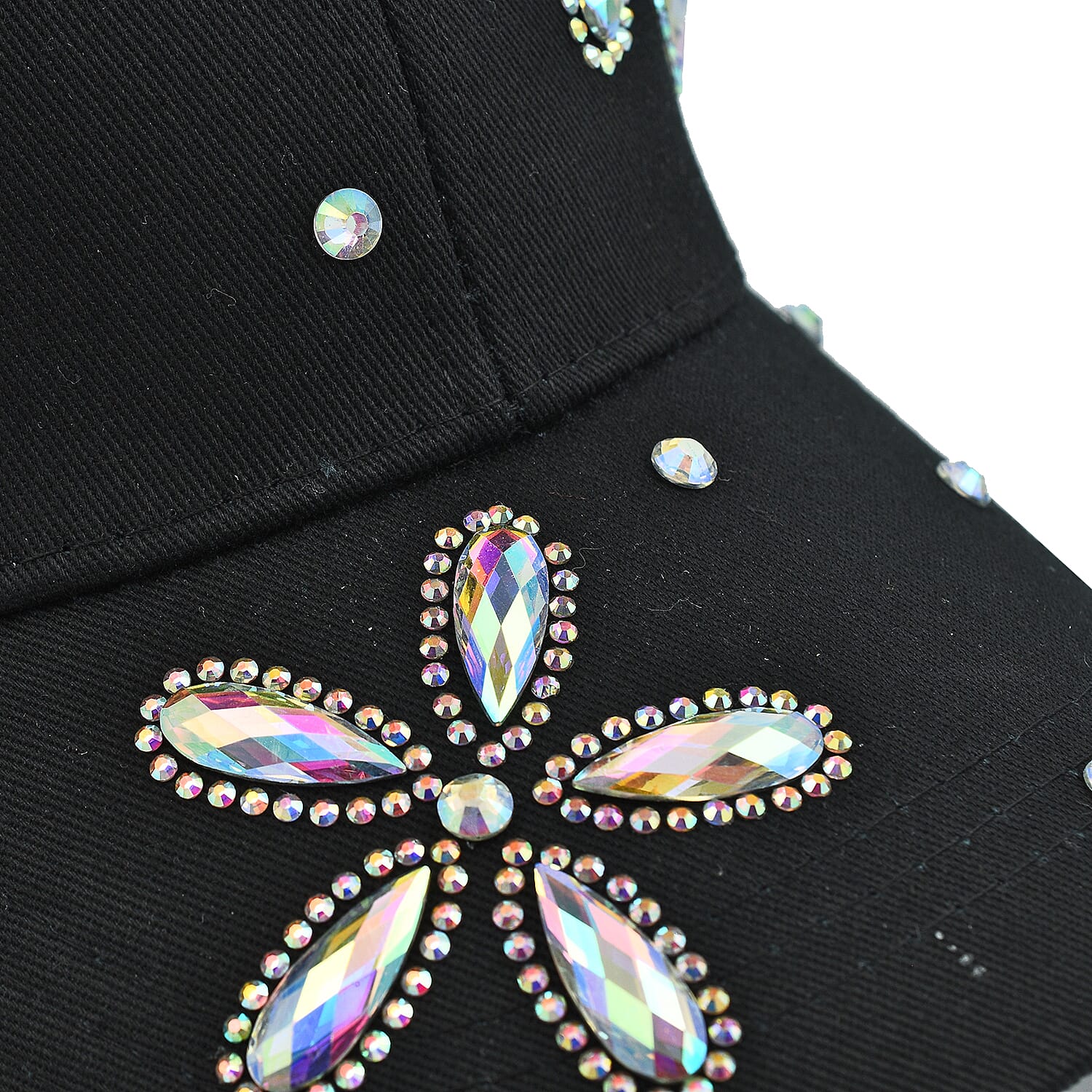Crystal Floral Pattern Cap (One Size) - Black