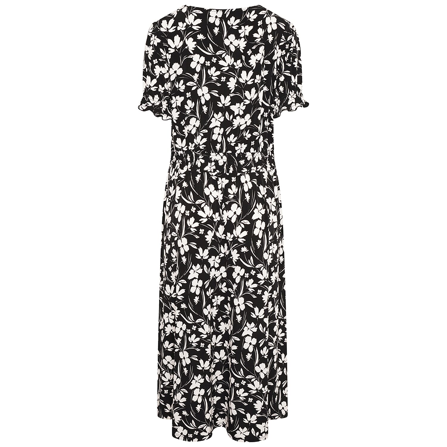 Emreco Floral Print Shirred Wrap Tea Dress (Size 12) - Black