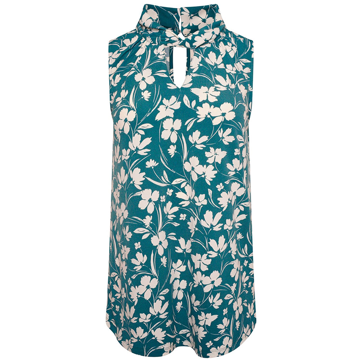 Emreco Floral Print Twist Neck Sleeveless Top (Size 10) - Teal