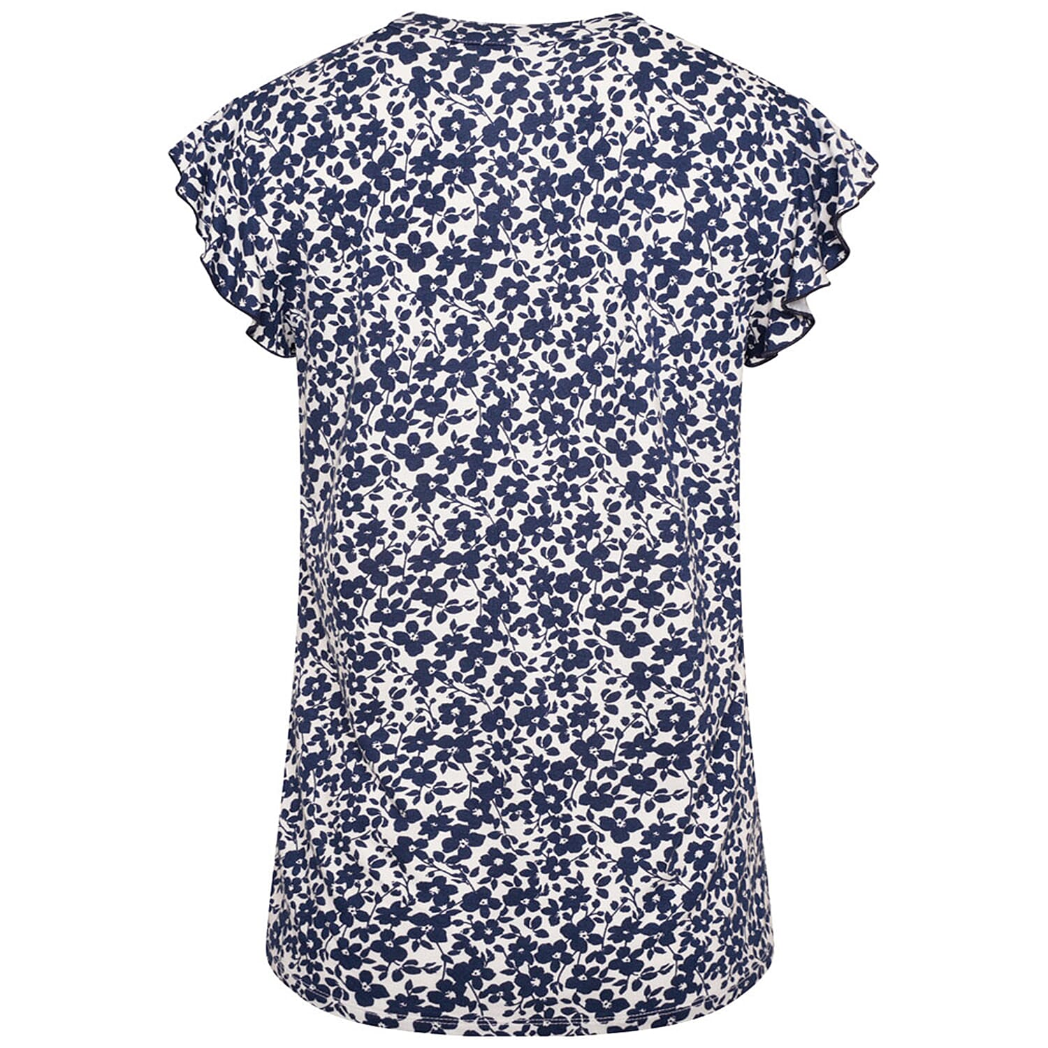 Emreco Short Frill Sleeves Floral Printed Top (Size 10) - White & Navy