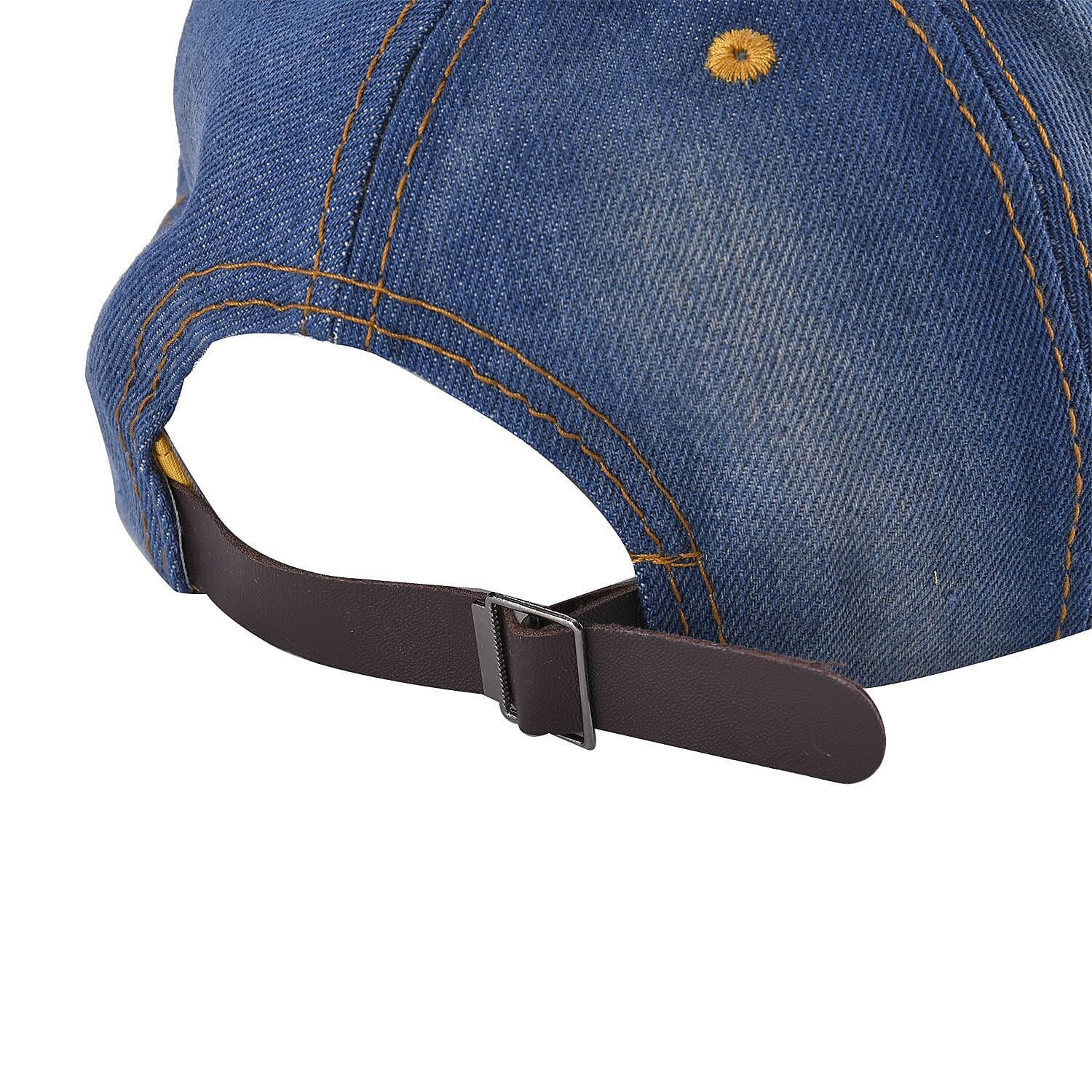 Denim Flower and Crystal Embroidered Studded Cap (One Size)