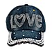 Denim Flower and Crystal Embroidered Studded Cap (One Size)