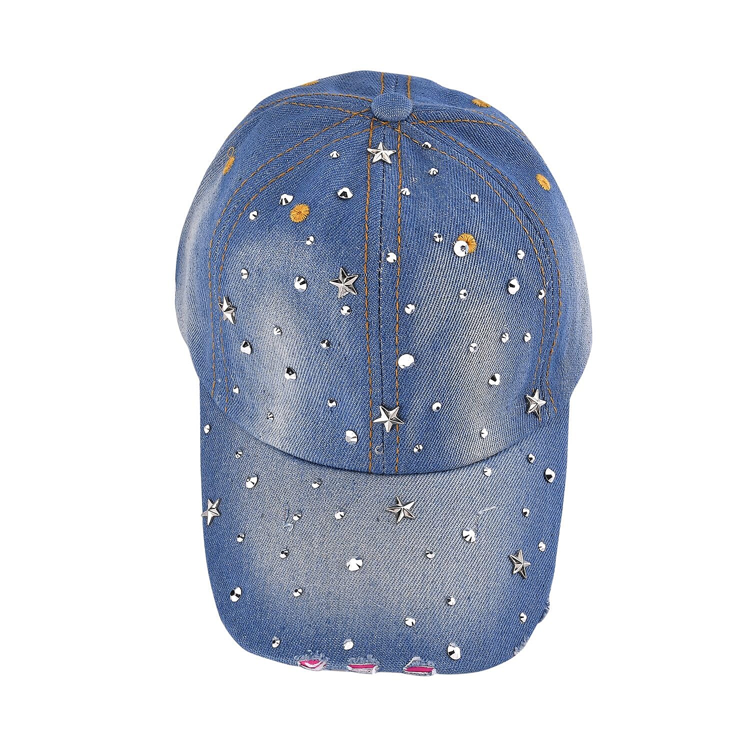 Denim Crystal Embroidered and Studded Cap One Size - Dots