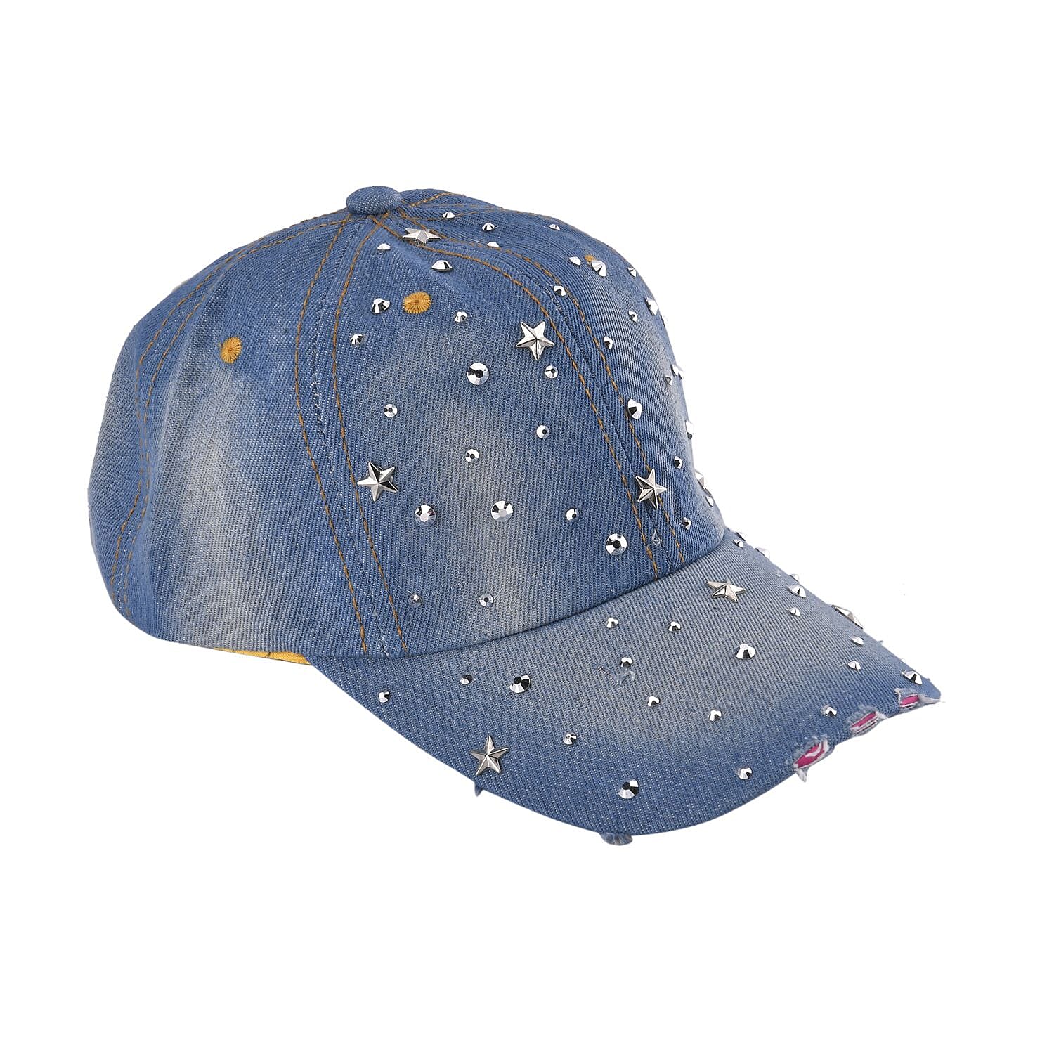 Denim Crystal Embroidered and Studded Cap One Size - Dots