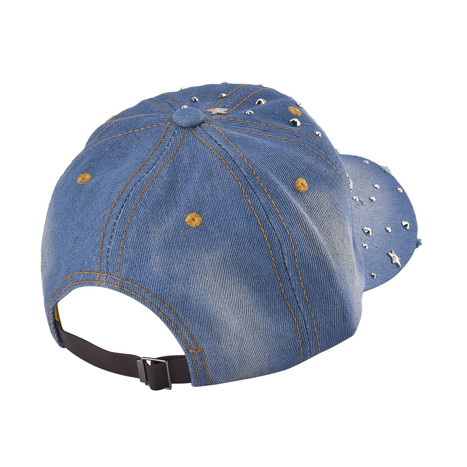 Denim Crystal Embroidered and Studded Cap One Size - Dots