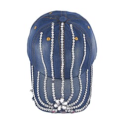 Denim Crystal Embroidered Studded Love Caption Cap (One Size)