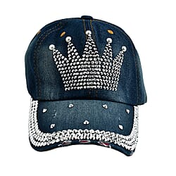 Denim Crystal Embroidered Studded Love Caption Cap (One Size)