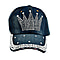 Denim Flower and Crystal Embroidered Studded Cap (One Size)