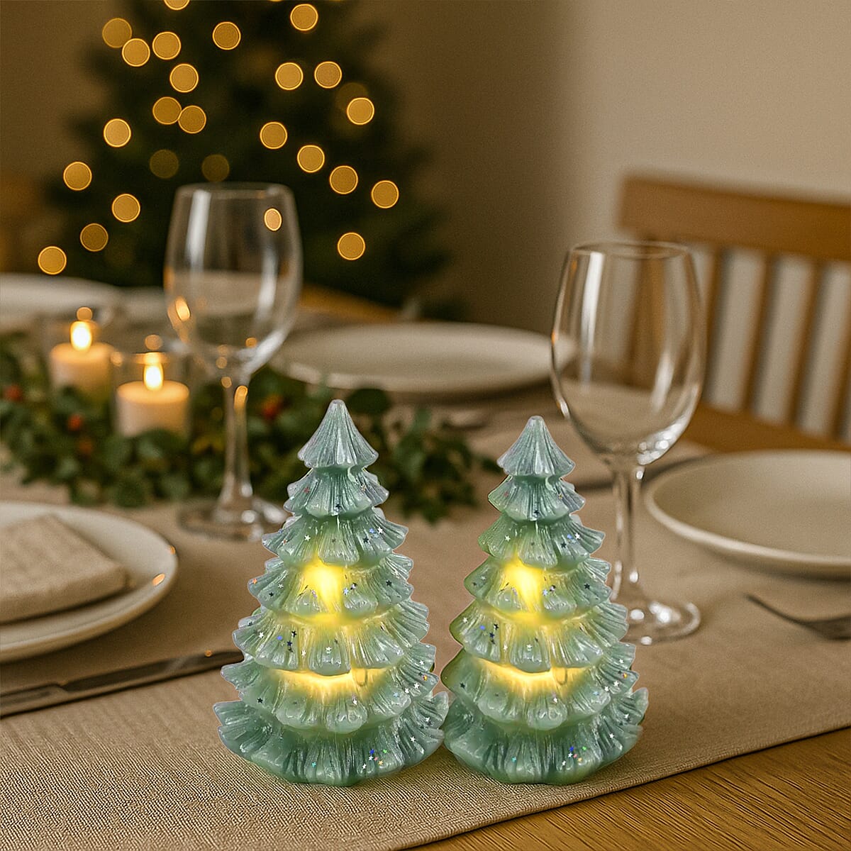 Set of 2 LED Candles with 6 Hrs Timer Function - Green