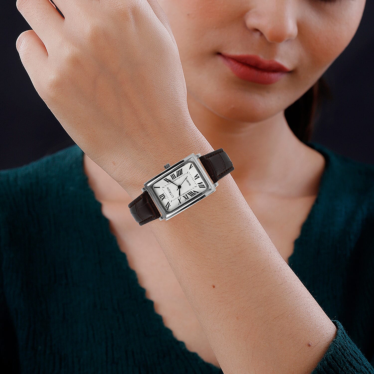 Closeout Offer - Citron Quartz Movement Watch with White Dial & Brown Strap