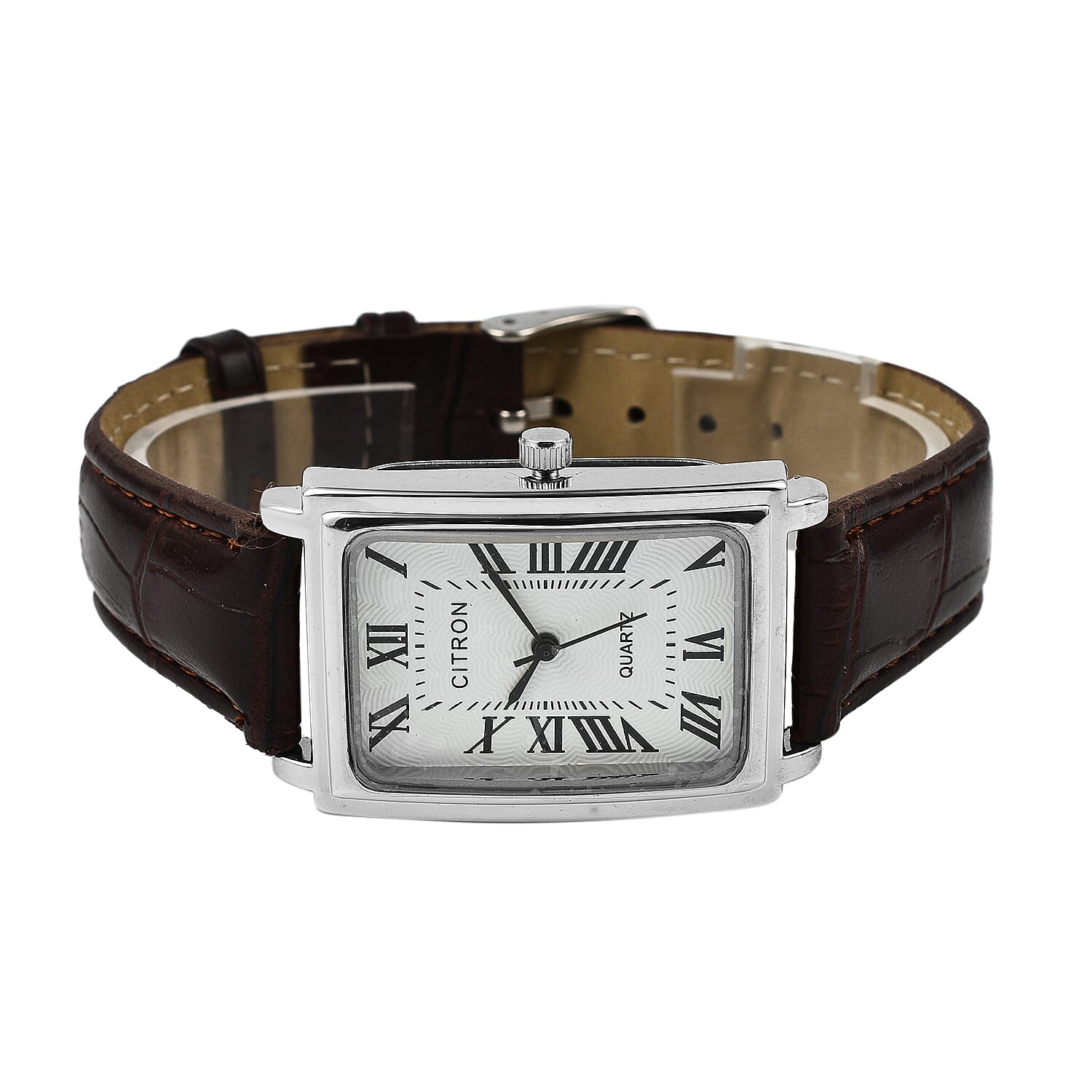 Closeout Offer - Citron Quartz Movement Watch with White Dial & Brown Strap
