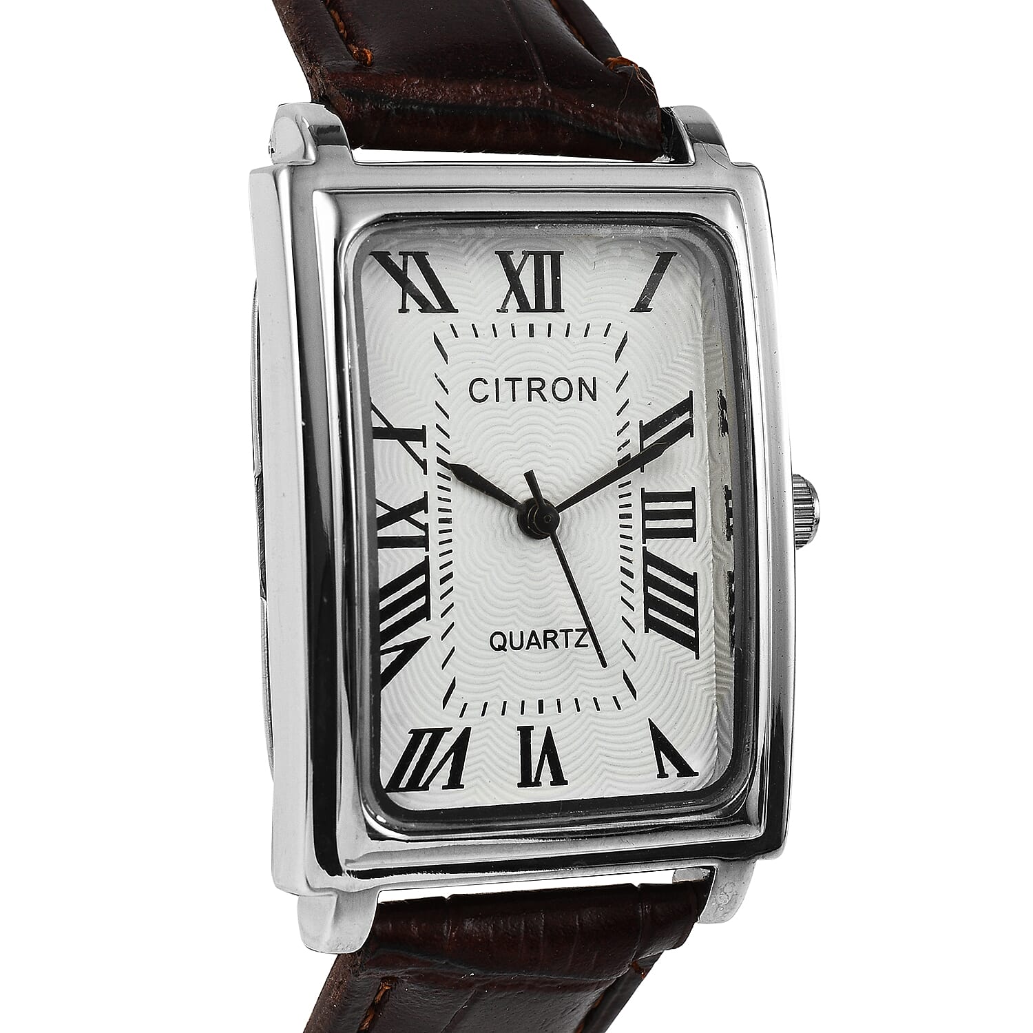 Closeout Offer - Citron Quartz Movement Watch with White Dial & Brown Strap