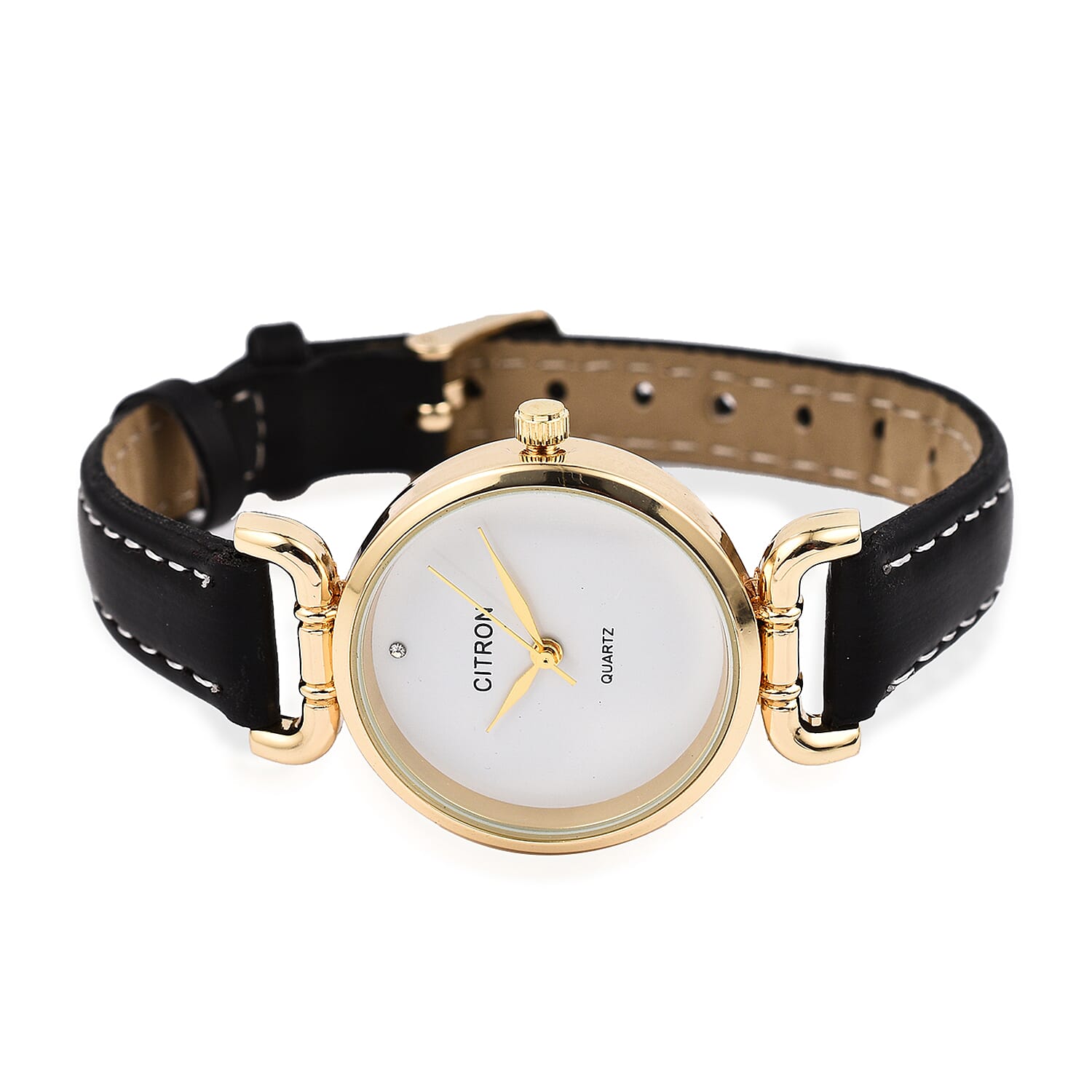 Closeout Offer - Citron Quartz Movement Watch For Women with Silver Sunray Dial & Black Strap