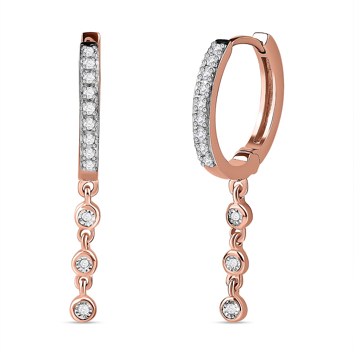 Diamond Earrings in 18K Rose Gold Vermeil Plated Sterling Silver 0.18 Ct.
