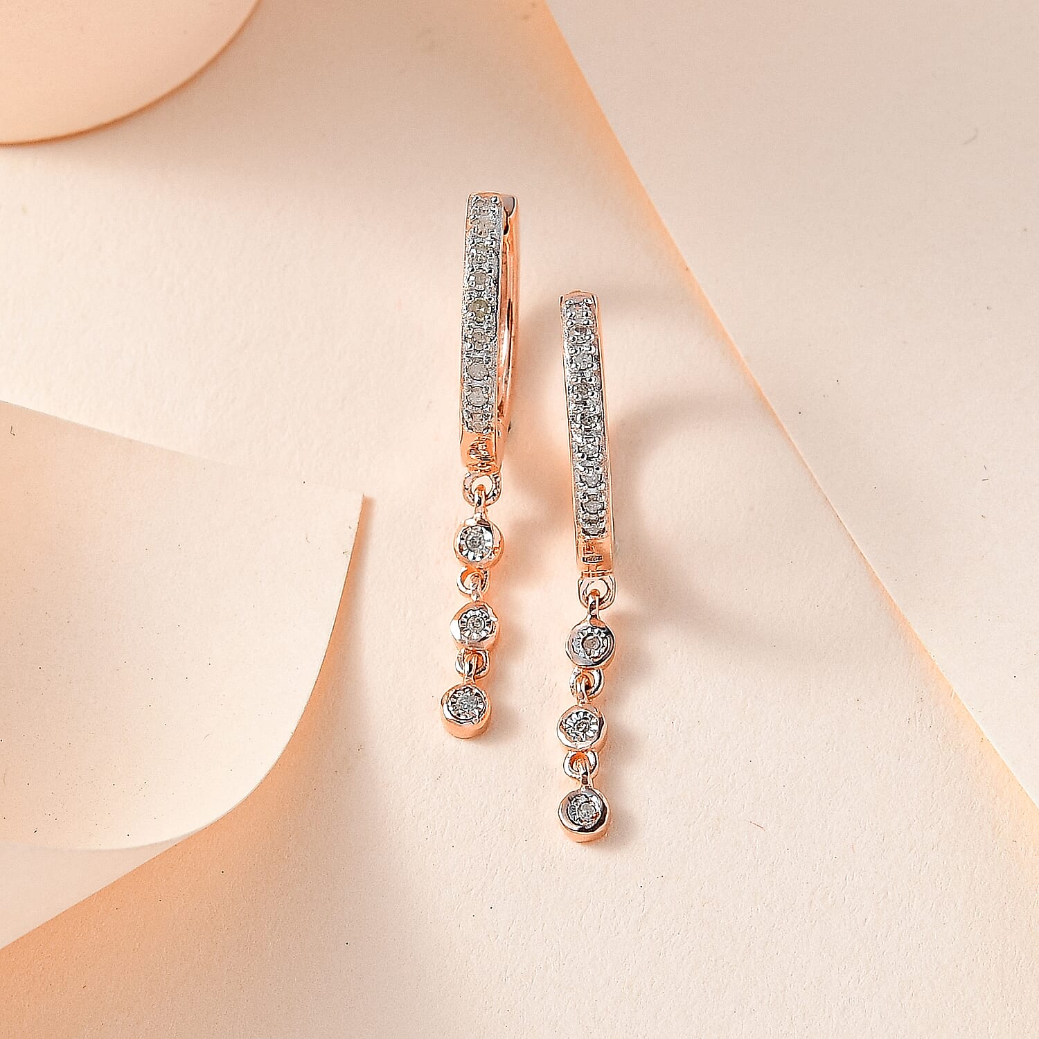 Diamond Earrings in 18K Rose Gold Vermeil Plated Sterling Silver 0.18 Ct.