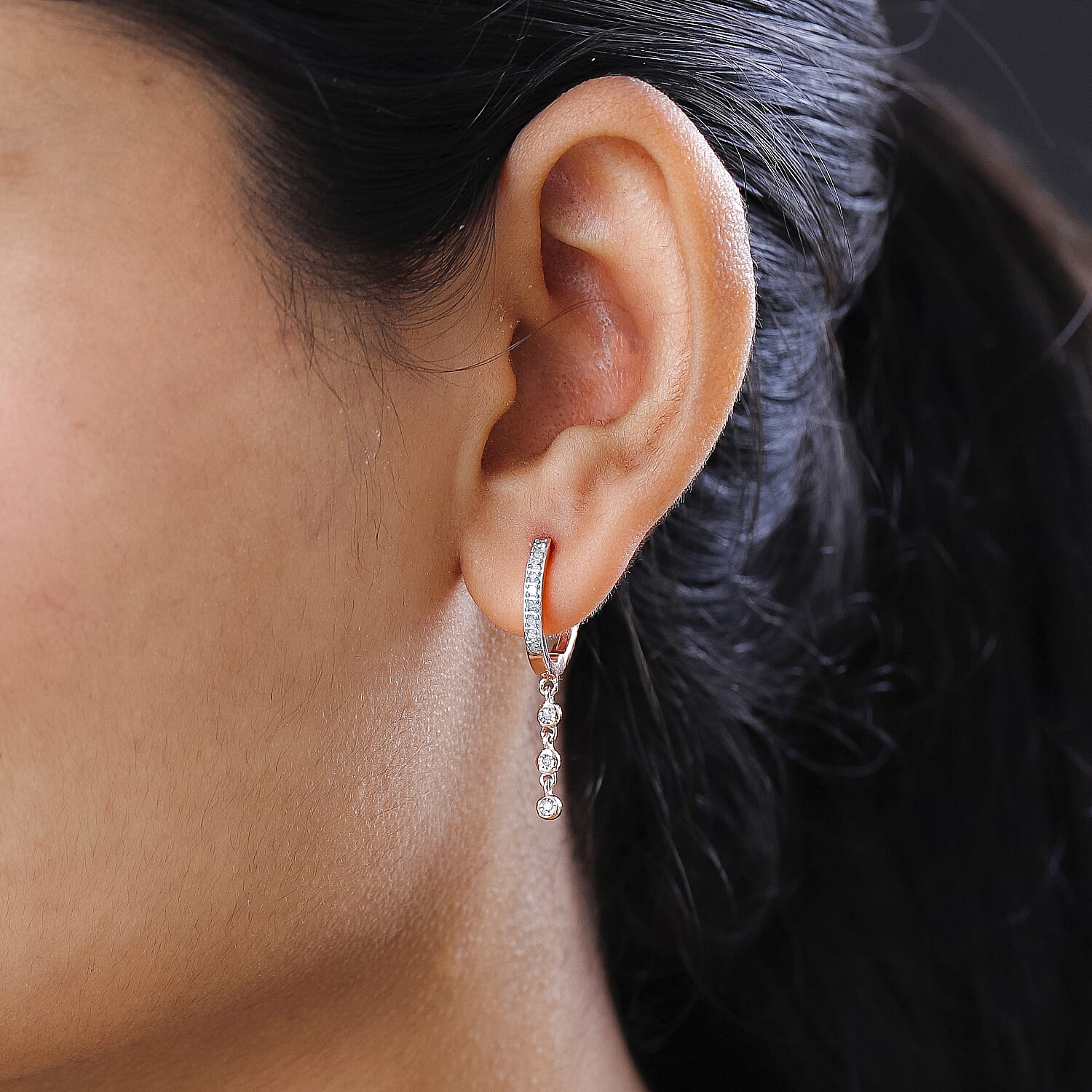 Diamond Earrings in 18K Rose Gold Vermeil Plated Sterling Silver 0.18 Ct.