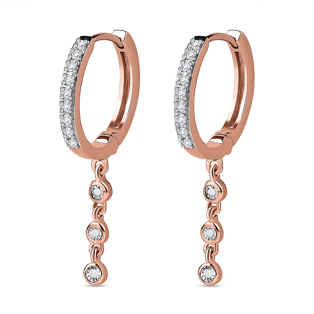 Diamond Earrings in 18K Rose Gold Vermeil Plated Sterling Silver 0.18 Ct.