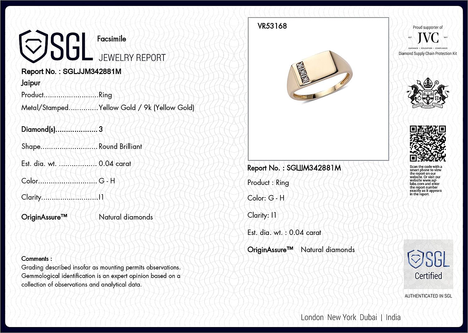 9K Yellow Gold SGL Certified Diamond (G-H) Signet Ring