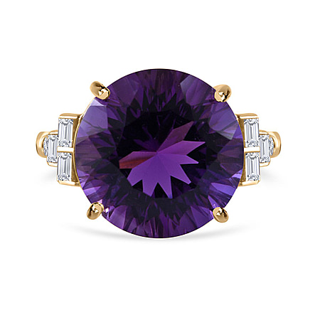 Exclusive Edition 10.62 Ct Amethyst and Moissanite Solitaire Ring in 9K Yellow Gold