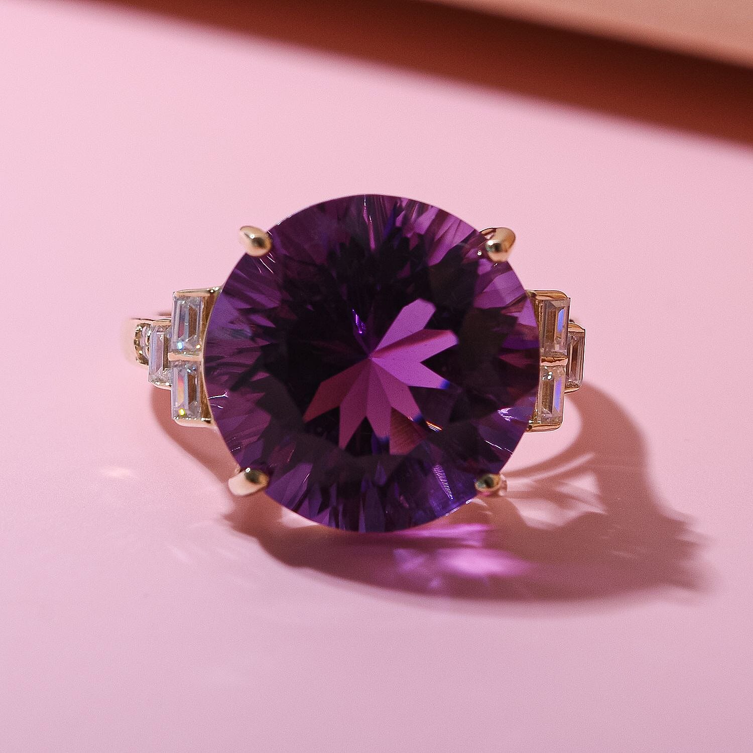 9K Yellow Gold Amethyst & Moissanite Ring 10.62 Ct.