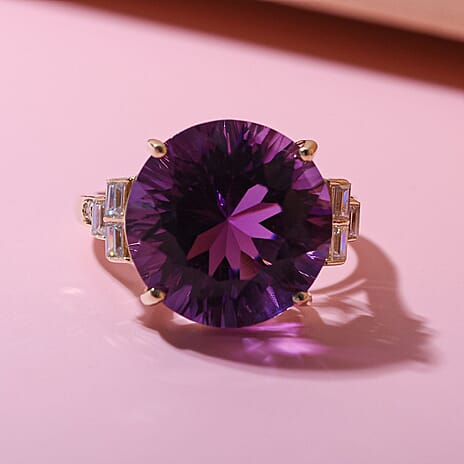9K Yellow Gold Amethyst & Moissanite Ring 10.62 Ct.