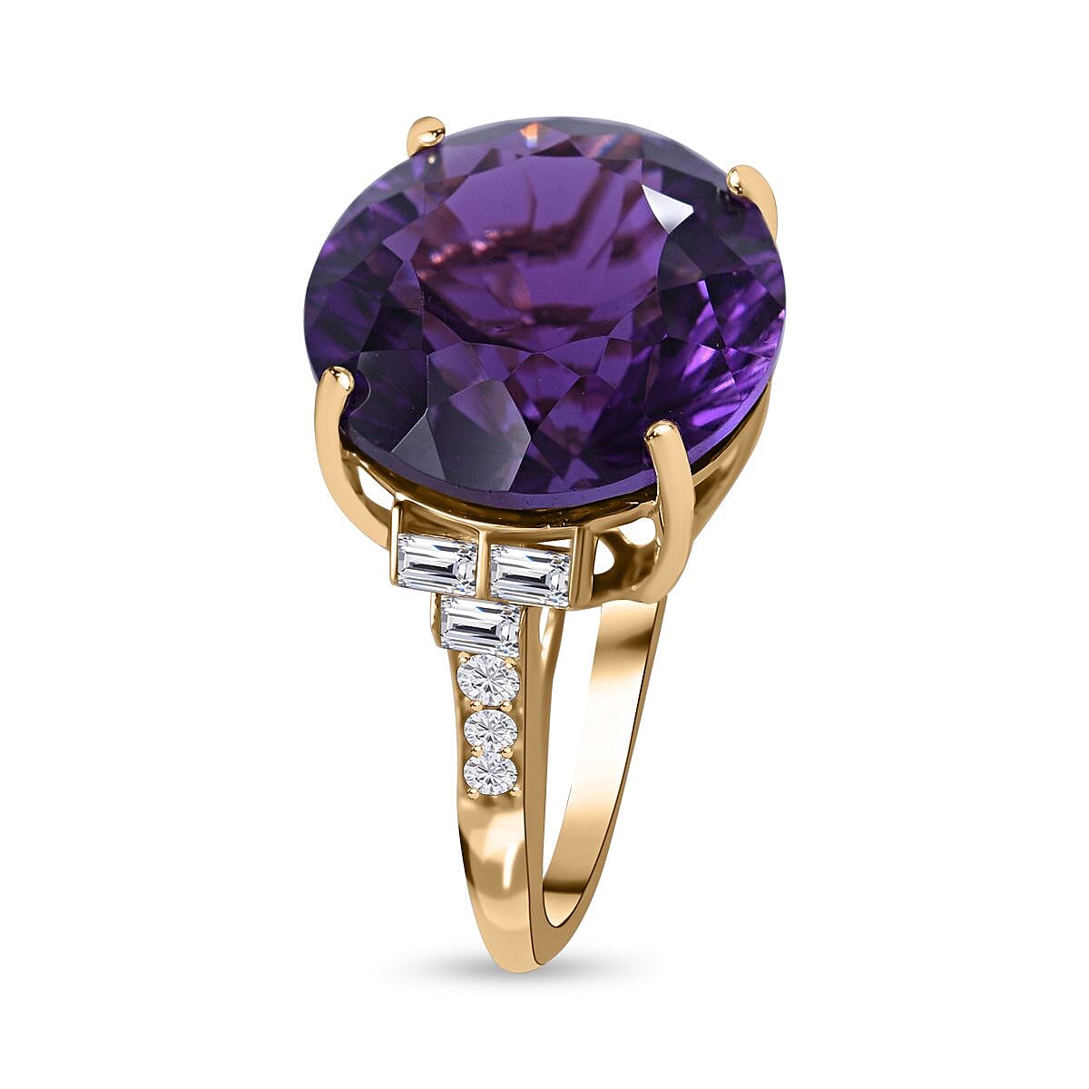9K Yellow Gold Amethyst & Moissanite Ring 10.62 Ct.