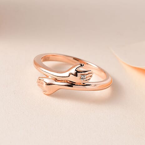 Diamond Hand Bypass Ring in 18K Vermeil Rose Gold Plated Sterling Silver