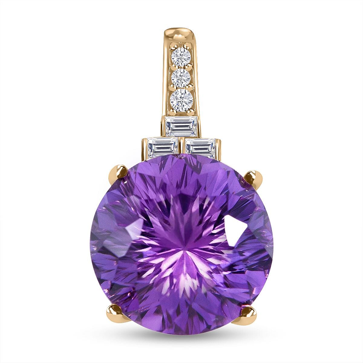 9K Yellow Gold Amethyst & Moissanite Pendant 10.46 Ct.