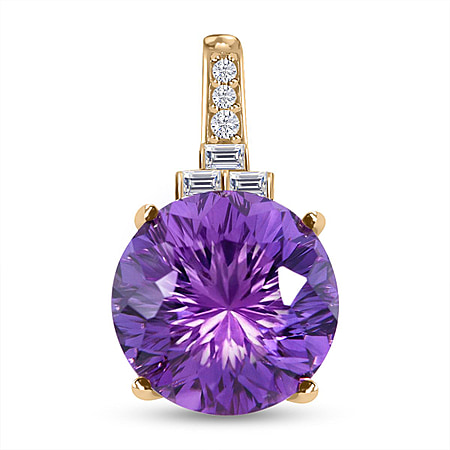 9K Yellow Gold Amethyst and Moissanite Pendant 10.62 Ct.