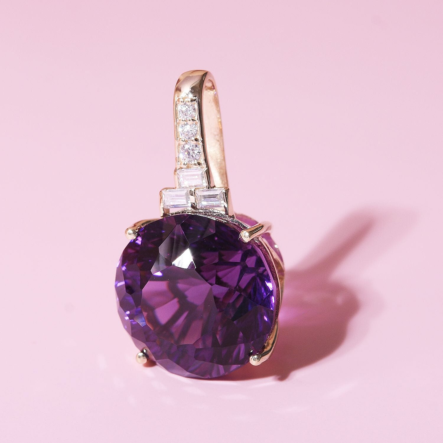 9K Yellow Gold Amethyst & Moissanite Pendant 10.46 Ct.
