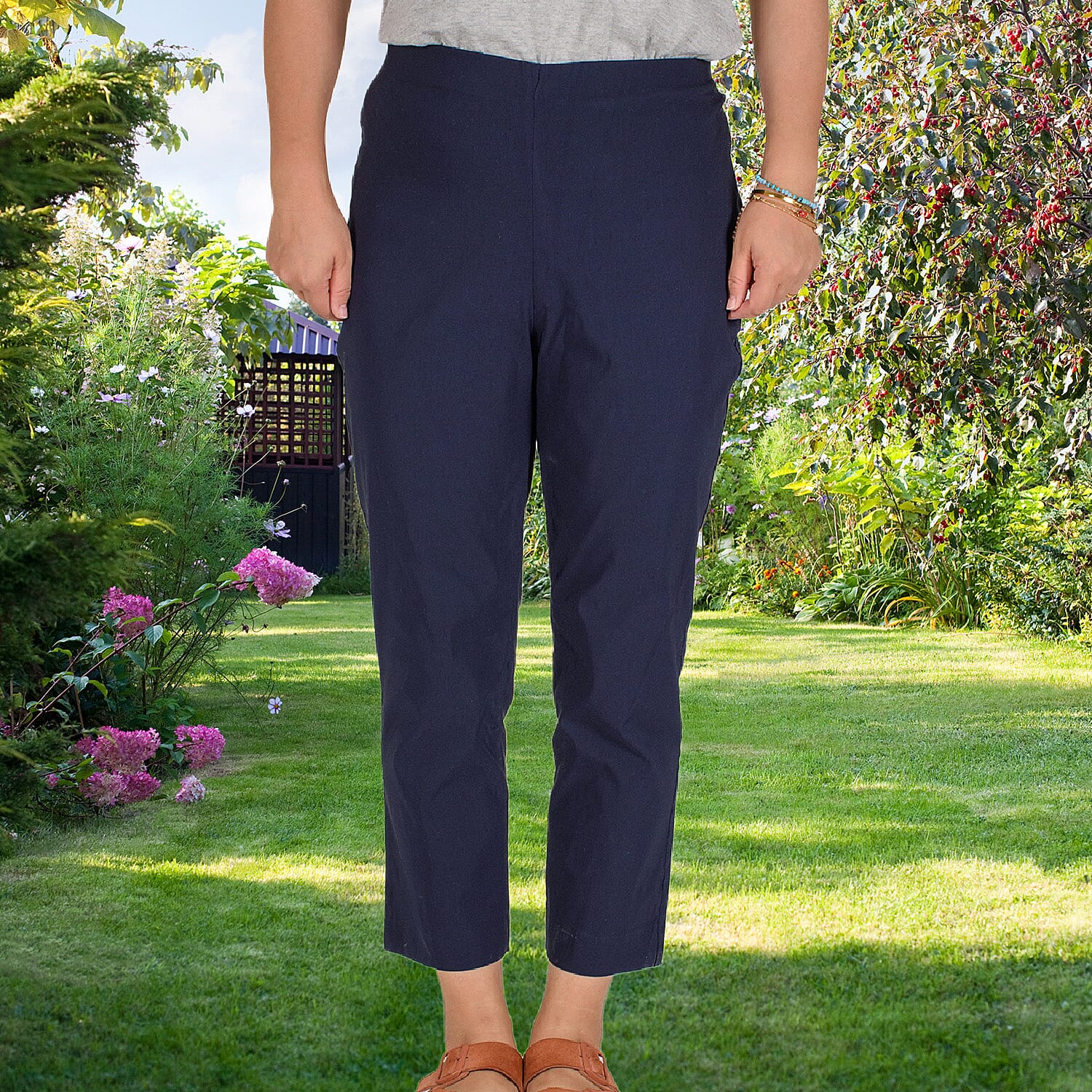 Emma Stretchable Bengaline Trousers with Inside Leg Length 22 Inch (Size 12) - Forest Green