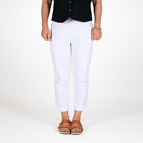 Emma Stretchable Bengaline Trousers with Inside Leg Length 22 Inch (Size 18) - Classic White