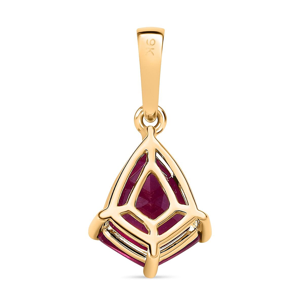 9K Yellow Gold Pink Ruby Pendant 3.06 Ct