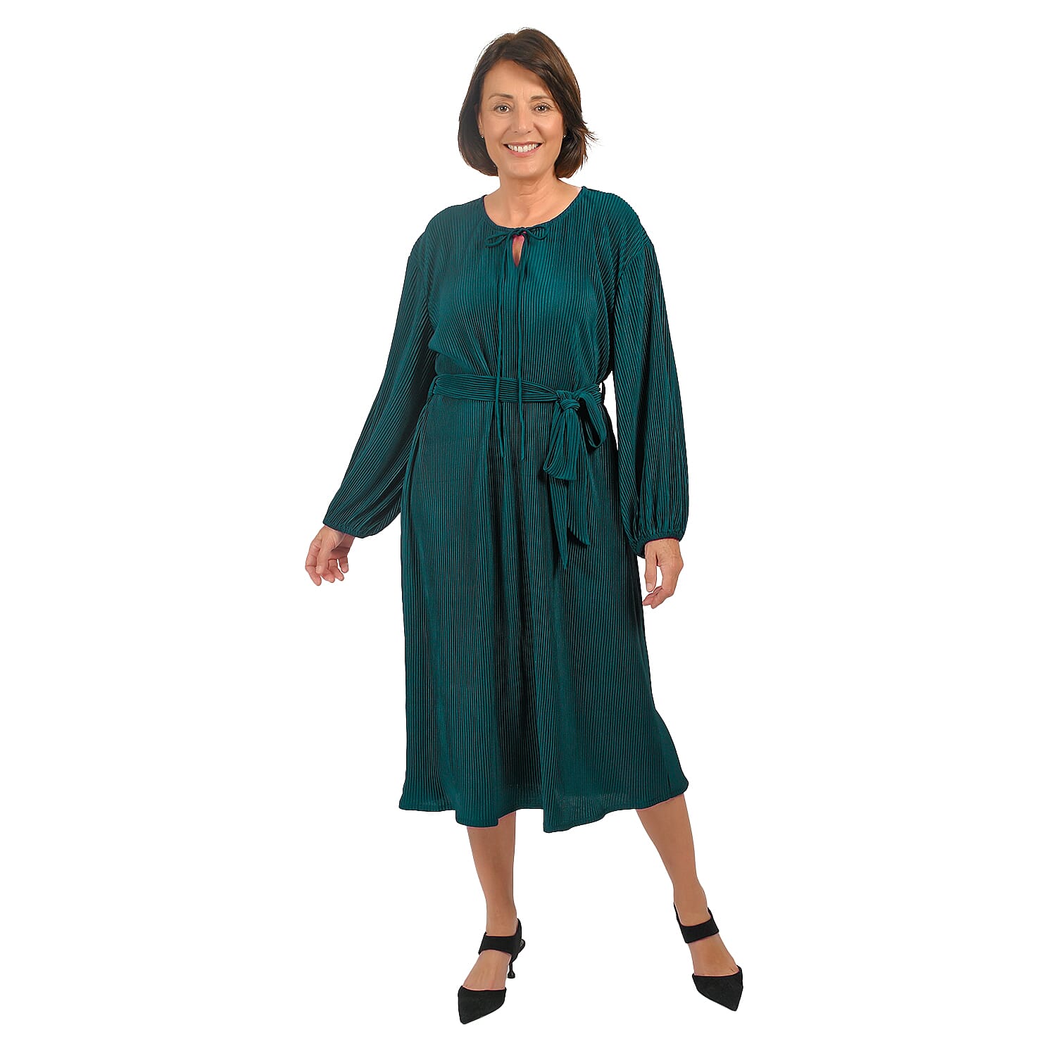 Tamsy Belted Plisse Midi Dress