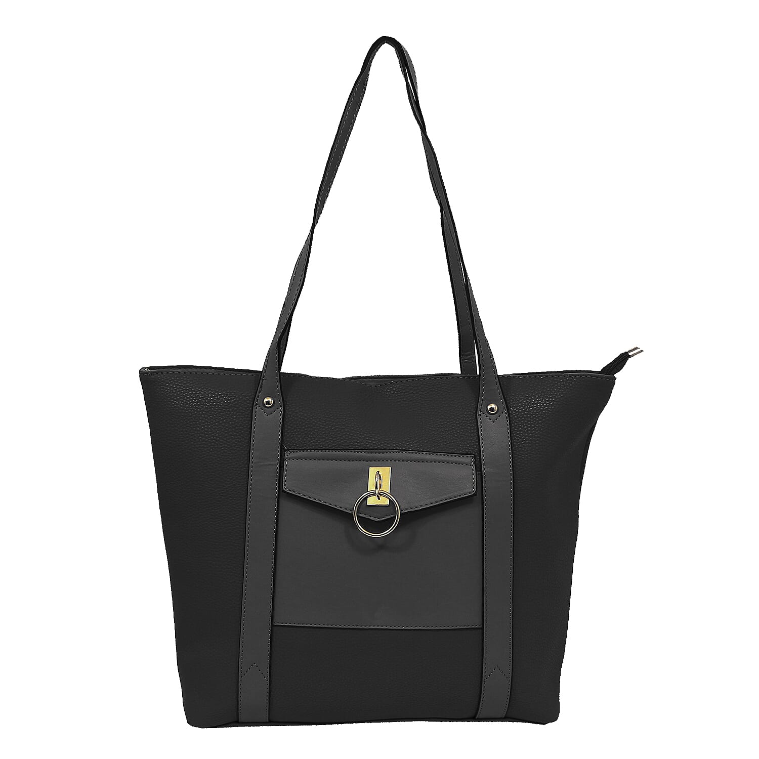 W Brown International Ladies Handbag with Zipper Closure - Black