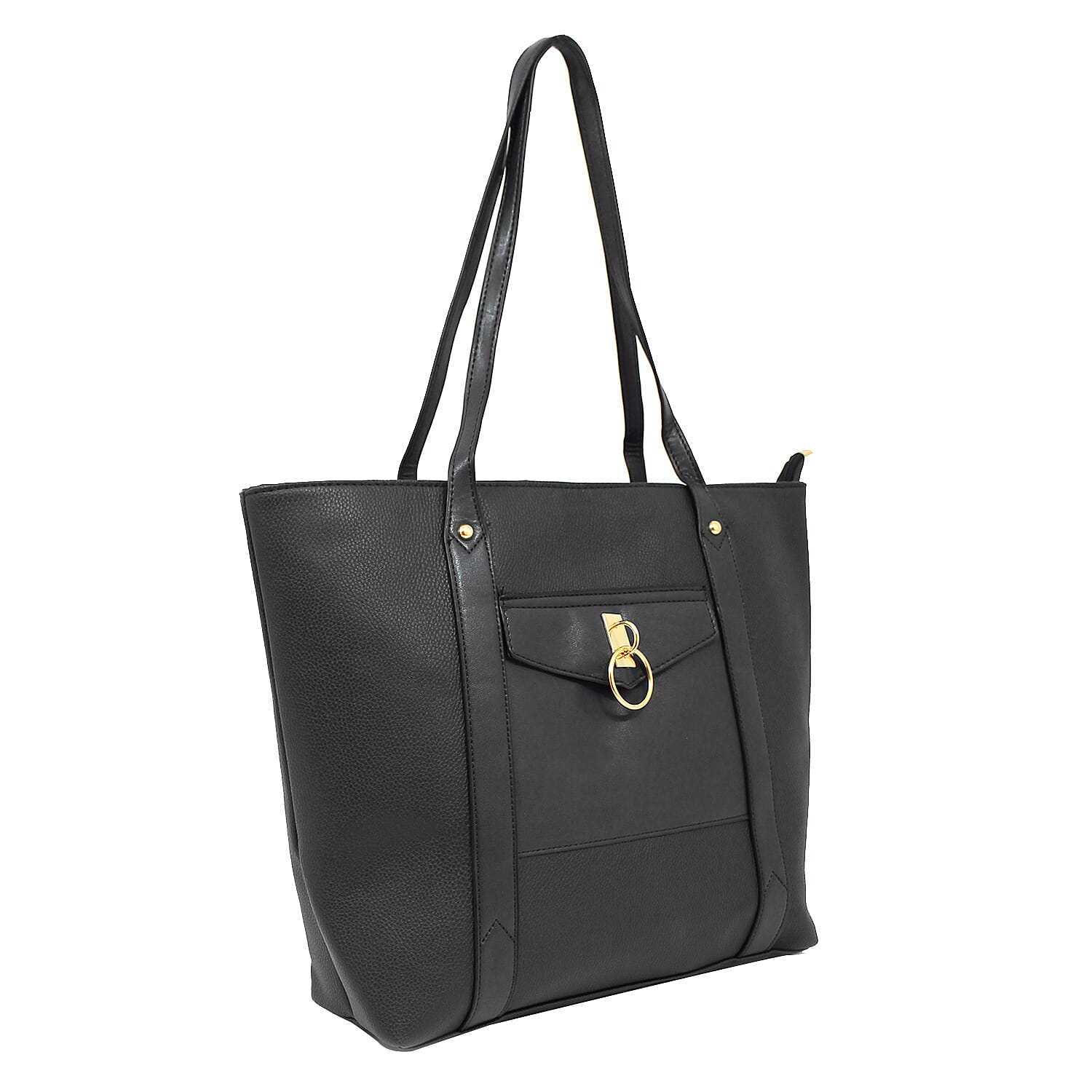 W Brown International Ladies Handbag with Zipper Closure - Black