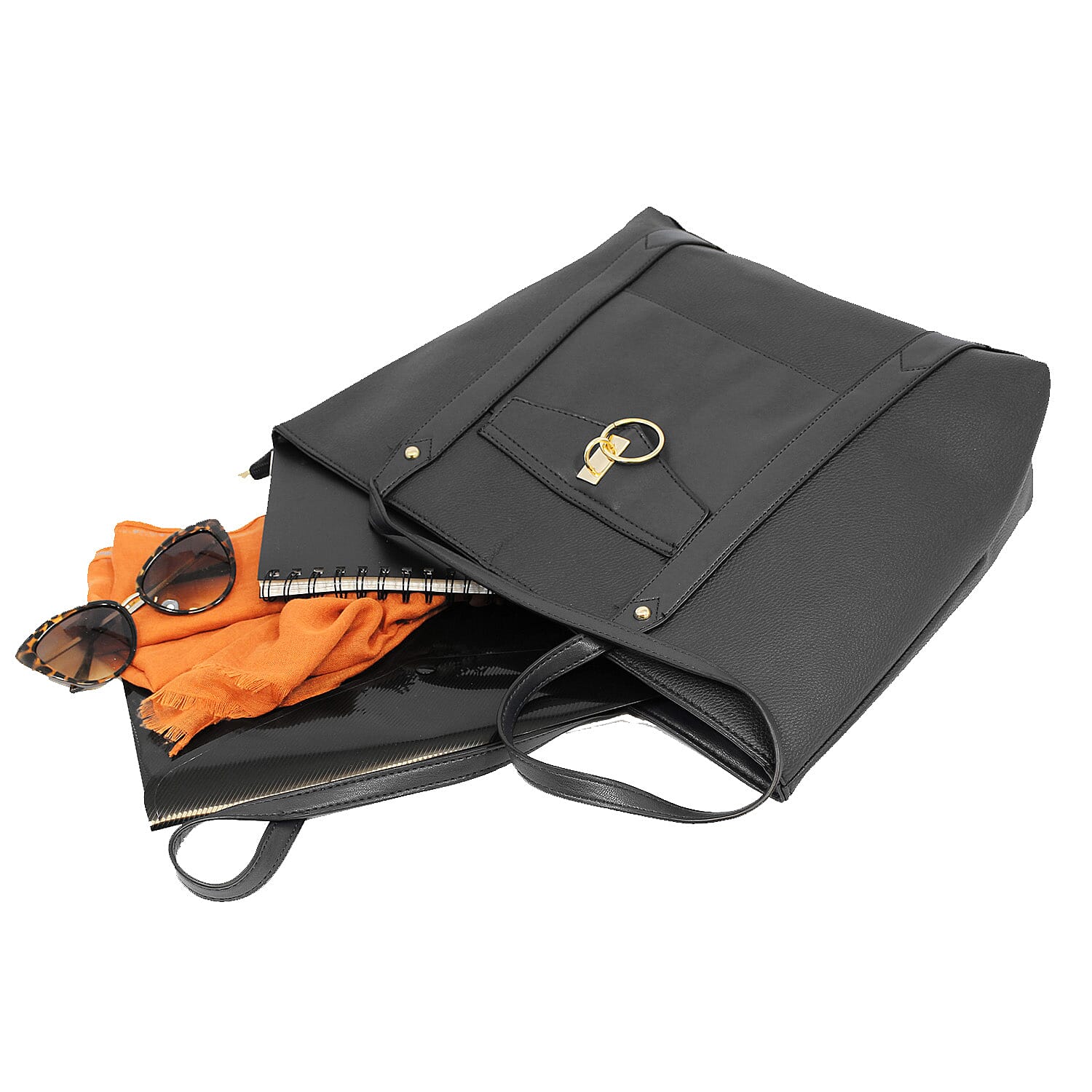 W Brown International Ladies Handbag with Zipper Closure - Black