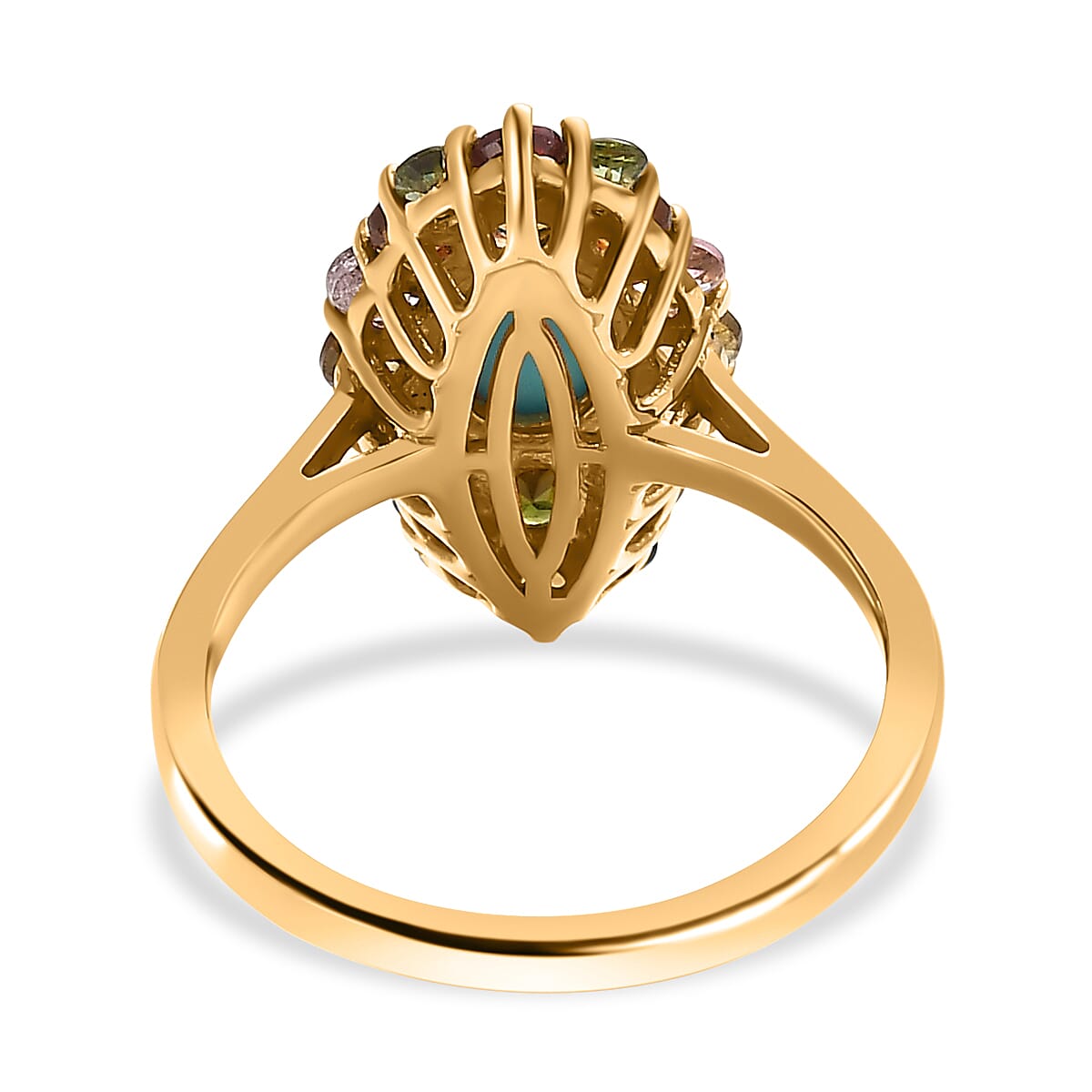Arizona Sleeping Beauty Turquoise & Multi-Tourmaline Ring in 18K Yellow Gold Vermeil Plated Sterling Silver 2.04 Ct.