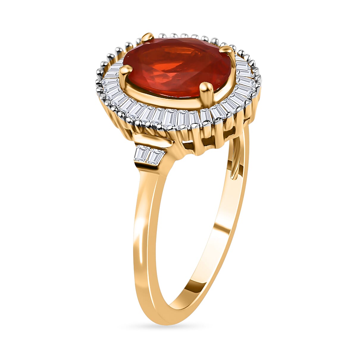 9K Yellow Gold Fire Opal and Diamond Halo Ring 1.18 Ct