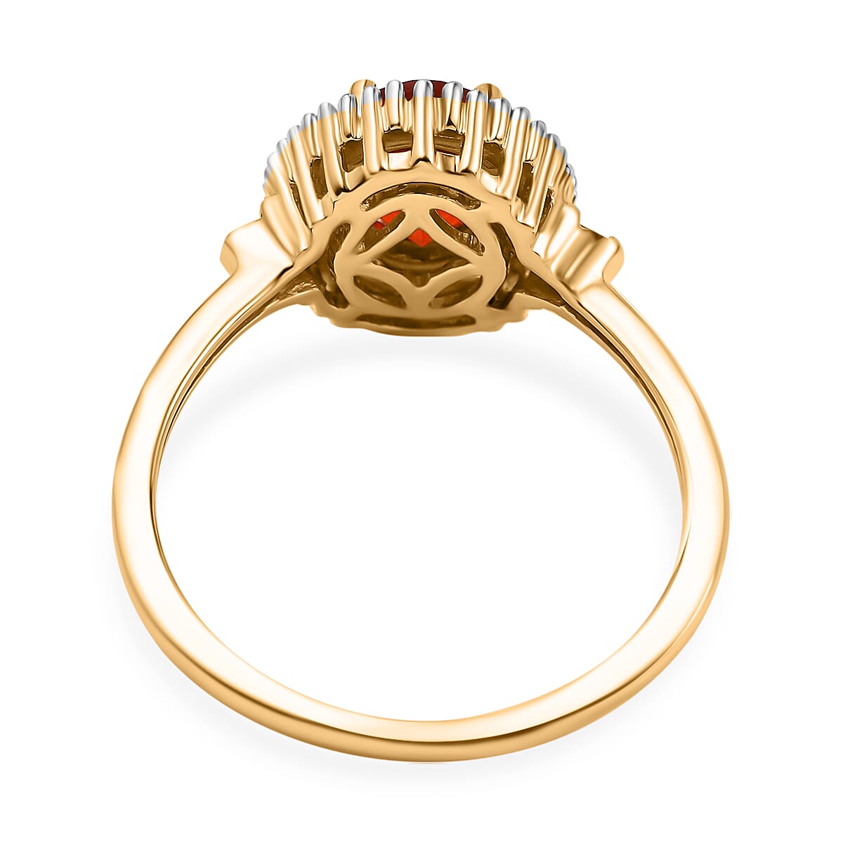 9K Yellow Gold Fire Opal and Diamond Halo Ring 1.18 Ct