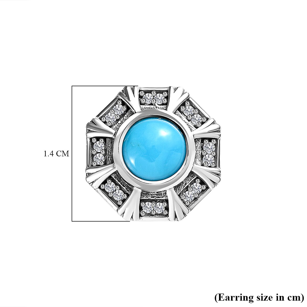 Arizona Sleeping Beauty Turquoise & Natural Zircon Stud Earrings in Platinum Overlay Sterling Silver 1.92 Ct.